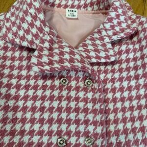 SHEIN Pink and White Checkered Pea Coat